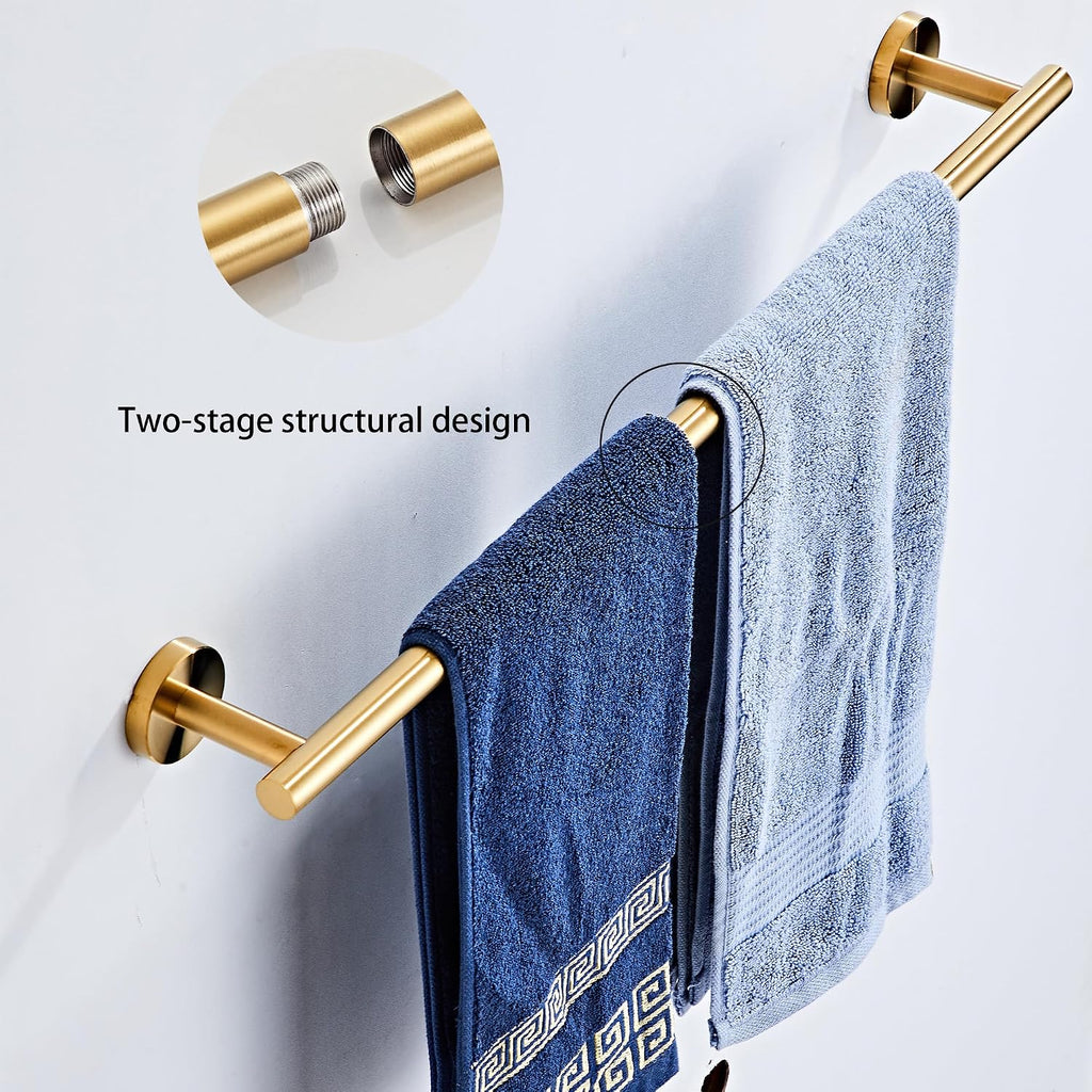 Brushed Gold Bathroom Hardware Set 5 Piece with Towel Racks for Bathroom, SUS304 Stainless Steel Bath Towel Bar Set, 24 Inch Wall Mounted Accessories Kit…