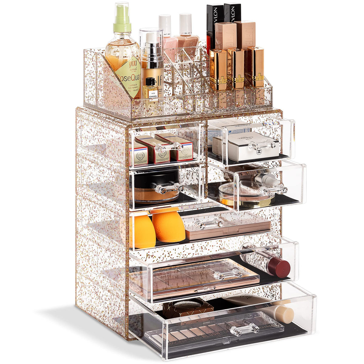 Sorbus Makeup Organizer, 7-Drawer Acrylic 2-Piece Set (Clear)