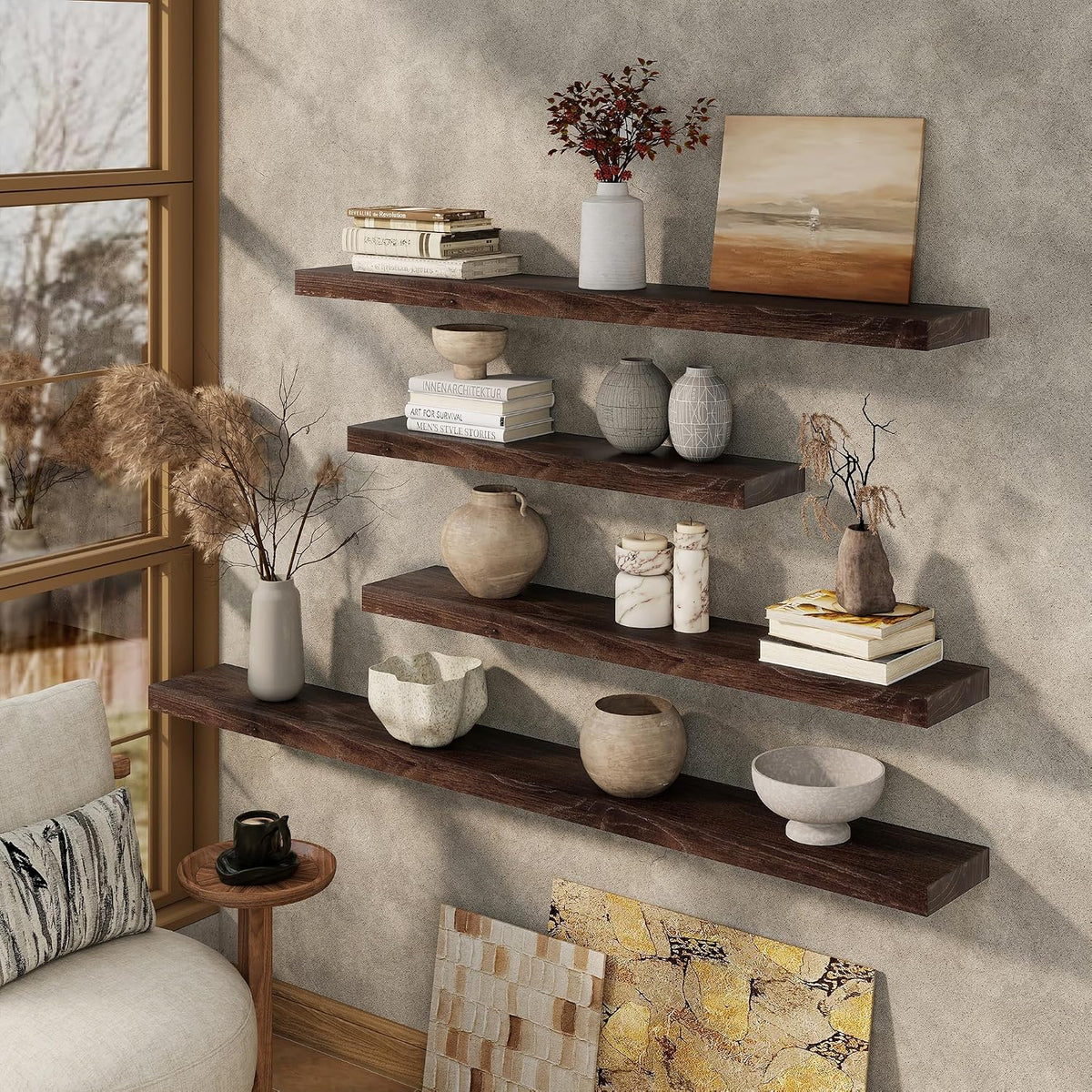 Marsmiles 48in Solid Wood Floating Shelves for Wall, 1Pack|Walnut