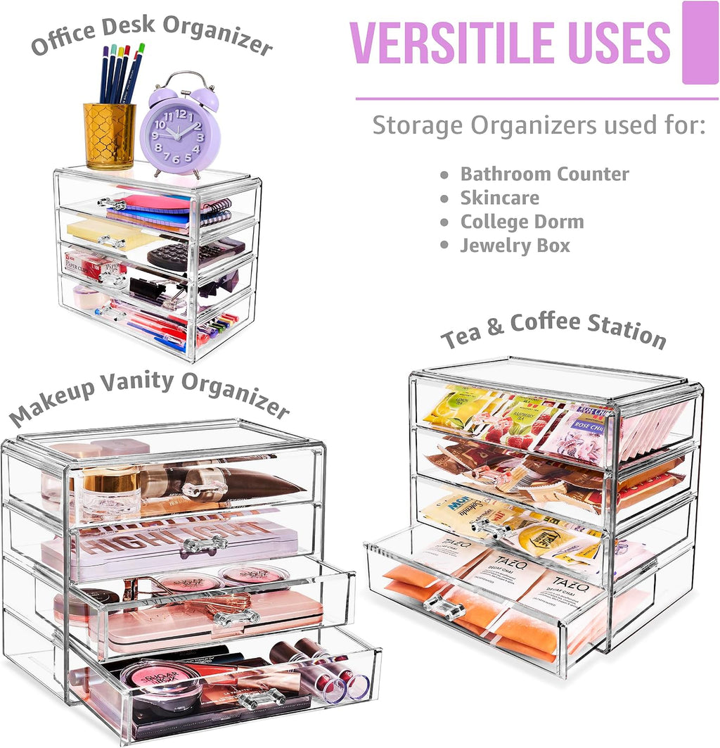 Sorbus Wide 4-Drawer Makeup Organizer Set for Vanity & Countertop (Clear)