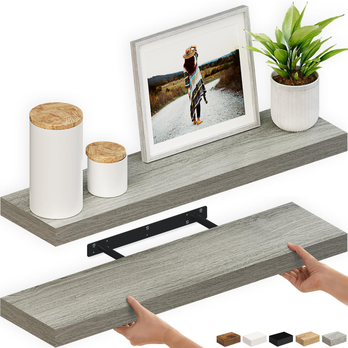 Ballucci Floating Shelf, 36" Hanging Shelf with Invisible Brackets, Wooden Floating Shelves for Walls, Book Shelf, Wall Shelves for Home Office, Bathroom, Living Room, 6 inch Deep, Gray